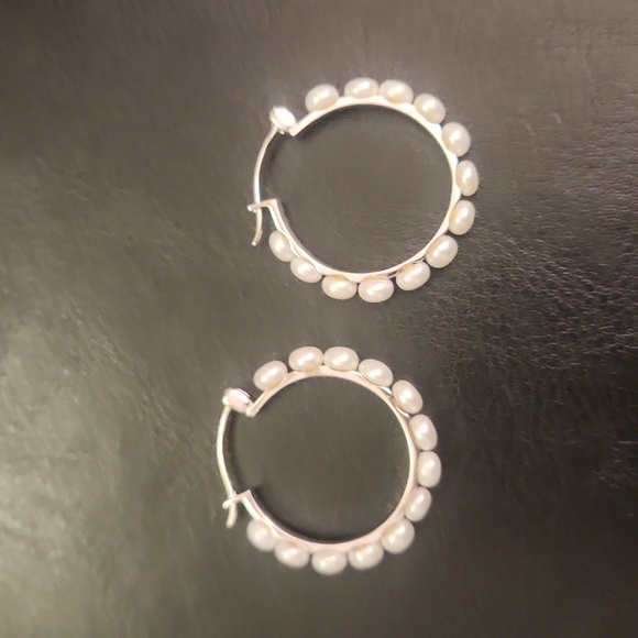 JTV Jewelry - White Pearl Hoop Earrings